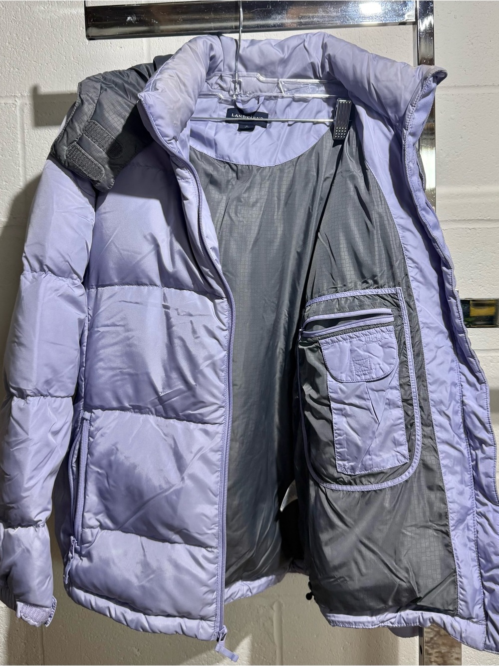Lands' End Lavender Puffer Jacket with Gray Lining
